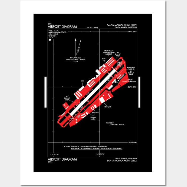 Santa Monica California SMO Airport Diagram Map FAA Federal Aviation Administration Wall Art by BuzzBenson